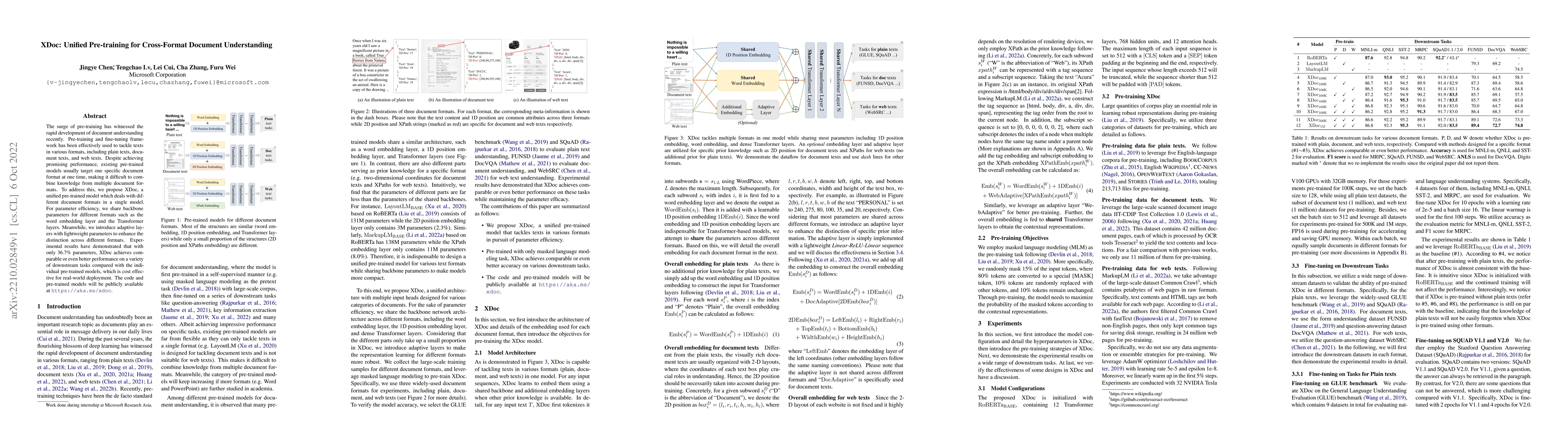 Thumbnail for XDoc: Unified Pre-training for Cross-Format Document Understanding