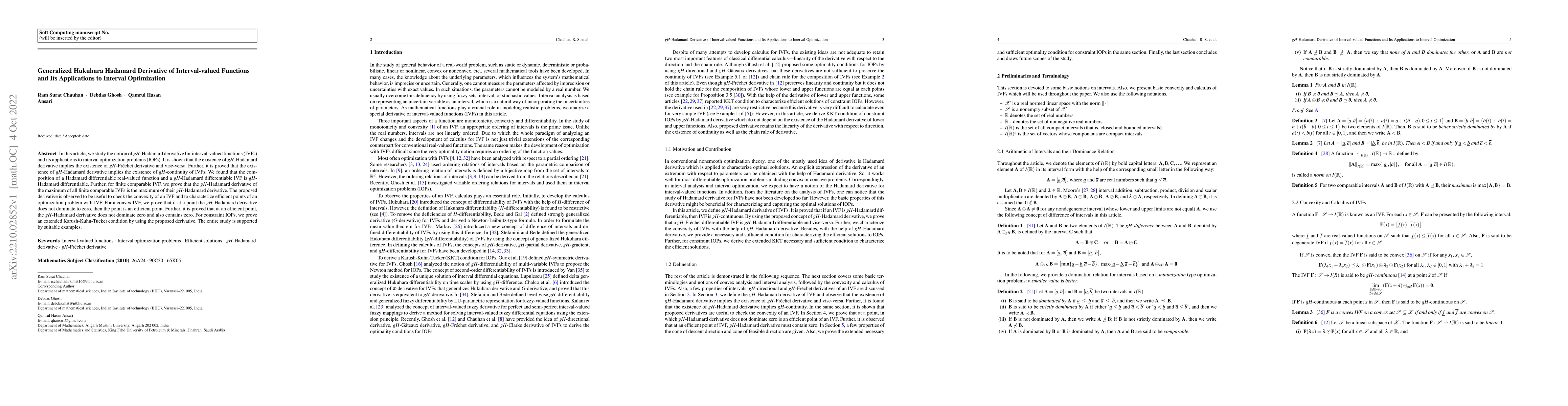 Thumbnail for Generalized Hukuhara Hadamard Derivative of Interval-valued Functions
  and Its Applications to Interval Optimization