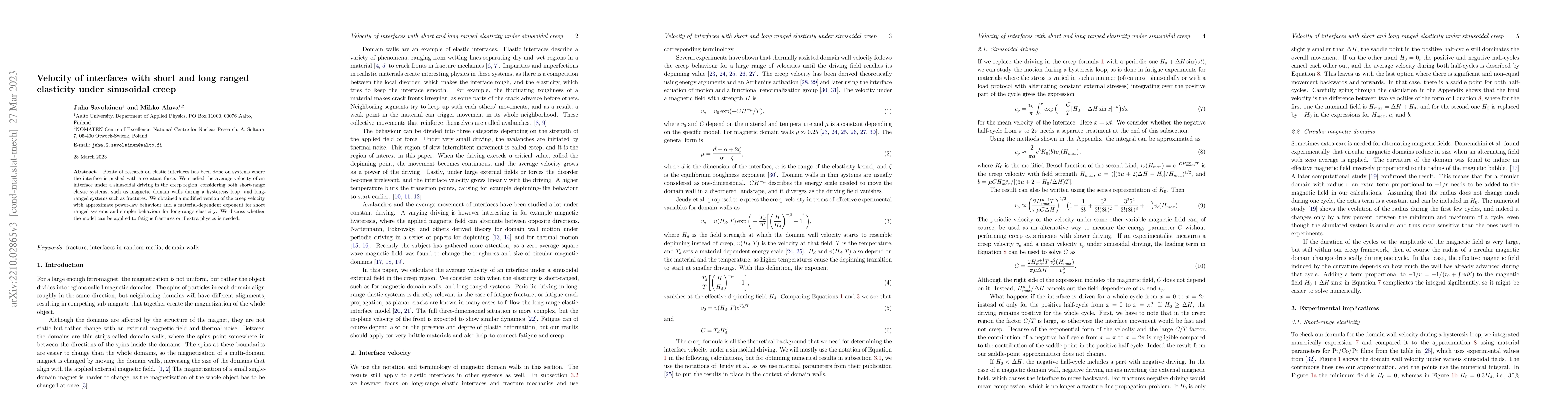 Thumbnail for Velocity of interfaces with short and long ranged elasticity under
  sinusoidal creep