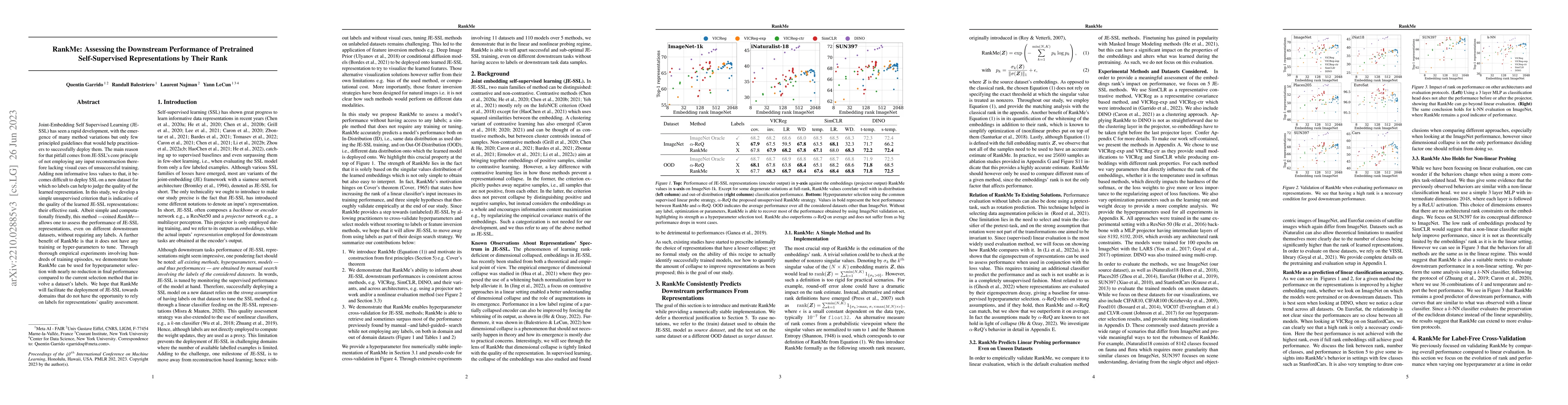 Thumbnail for RankMe: Assessing the downstream performance of pretrained
  self-supervised representations by their rank