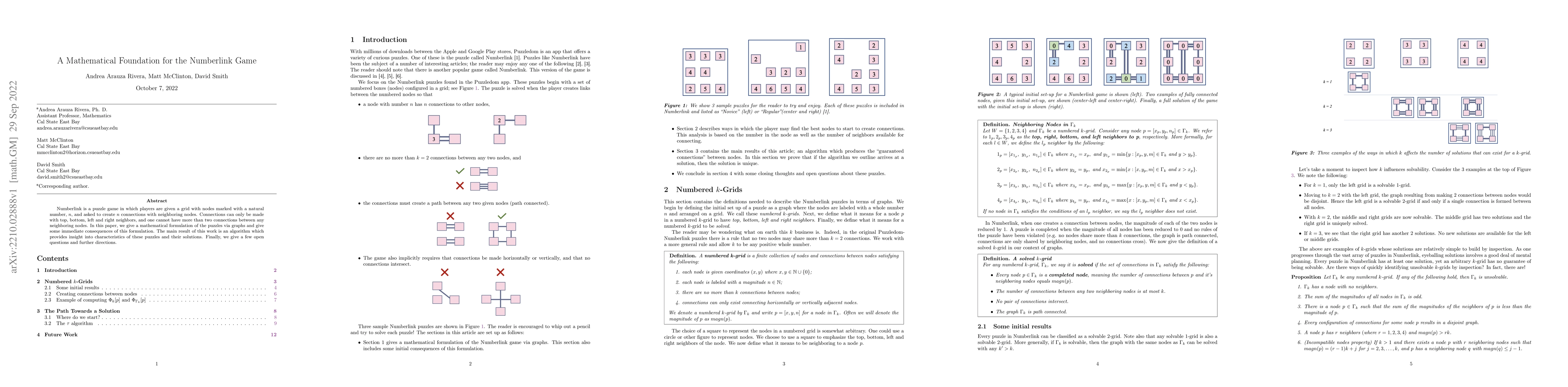 Thumbnail for A Mathematical Foundation for the Numberlink Game