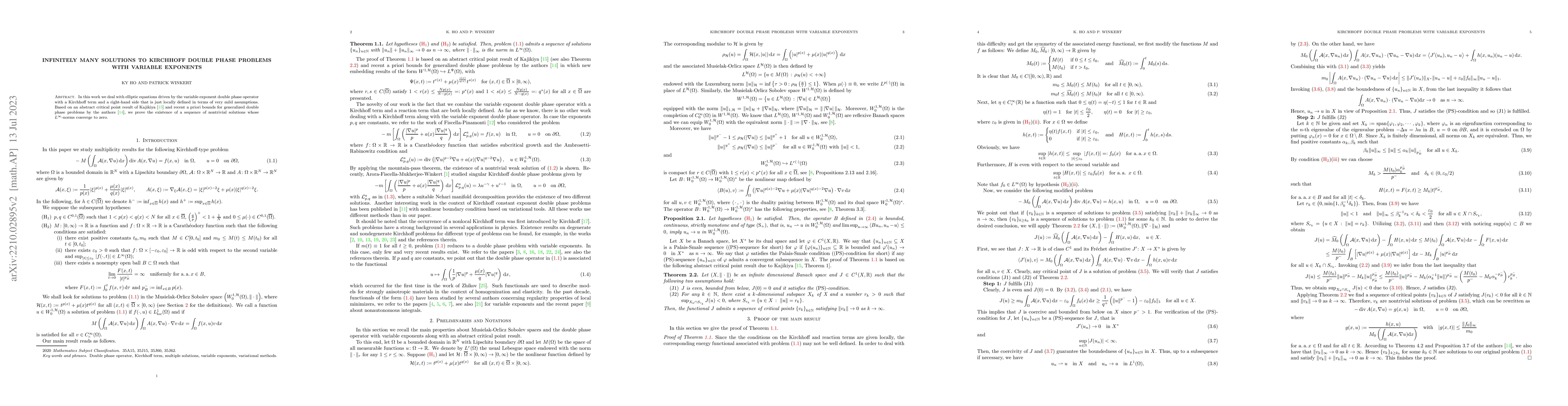 Thumbnail for Infinitely many solutions to Kirchhoff double phase problems with
  variable exponents