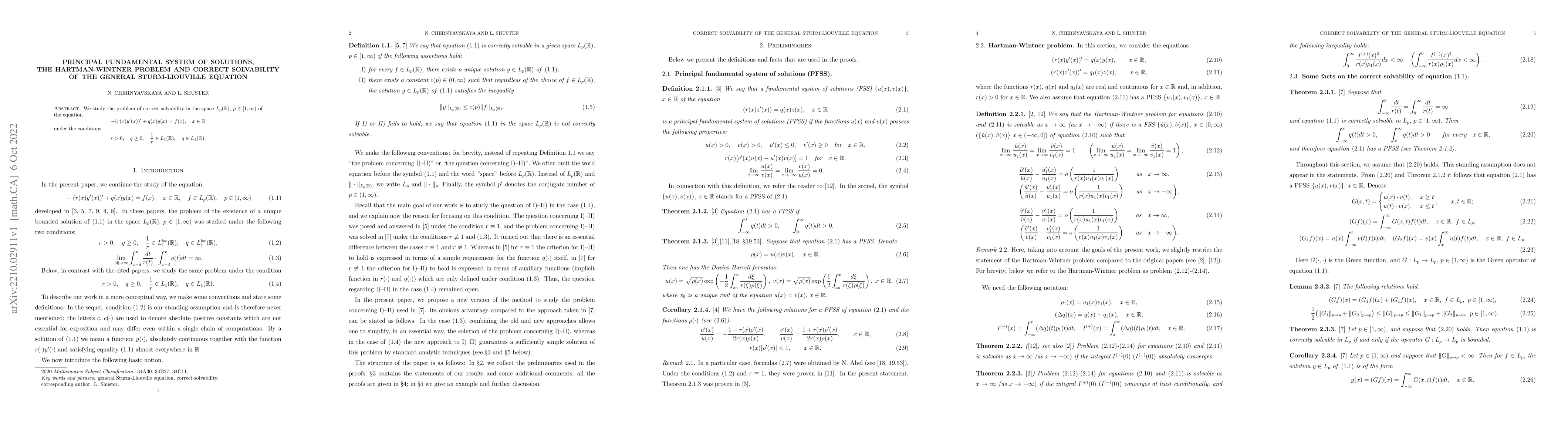 Thumbnail for Principal fundamental system of solutions, The Hartman-Wintner problem
  and correct solvability of the general Sturm-Liouville equation