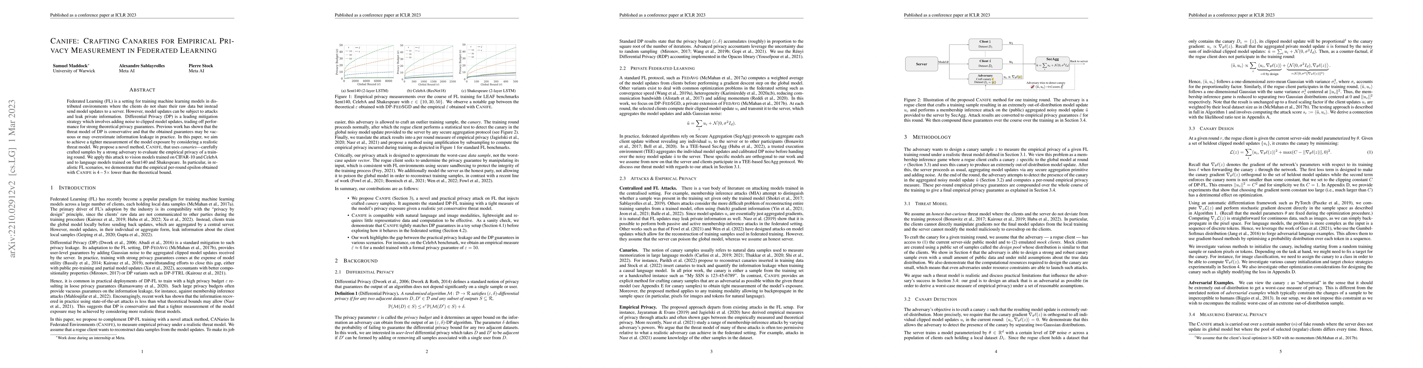 Thumbnail for CANIFE: Crafting Canaries for Empirical Privacy Measurement in Federated
  Learning