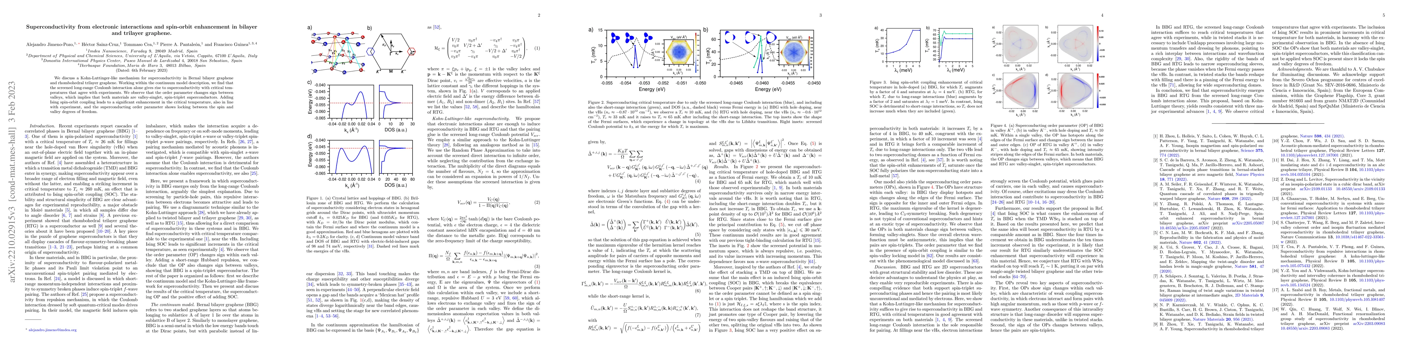 Thumbnail for Superconductivity from electronic interactions and spin-orbit
  enhancement in bilayer and trilayer graphene