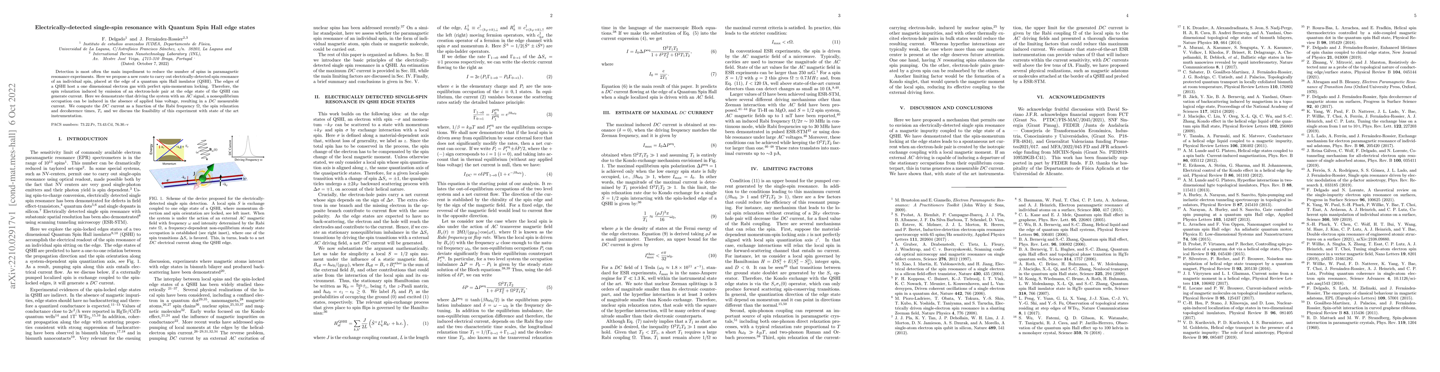 Thumbnail for Electrically-detected single-spin resonance with Quantum Spin Hall edge
  states