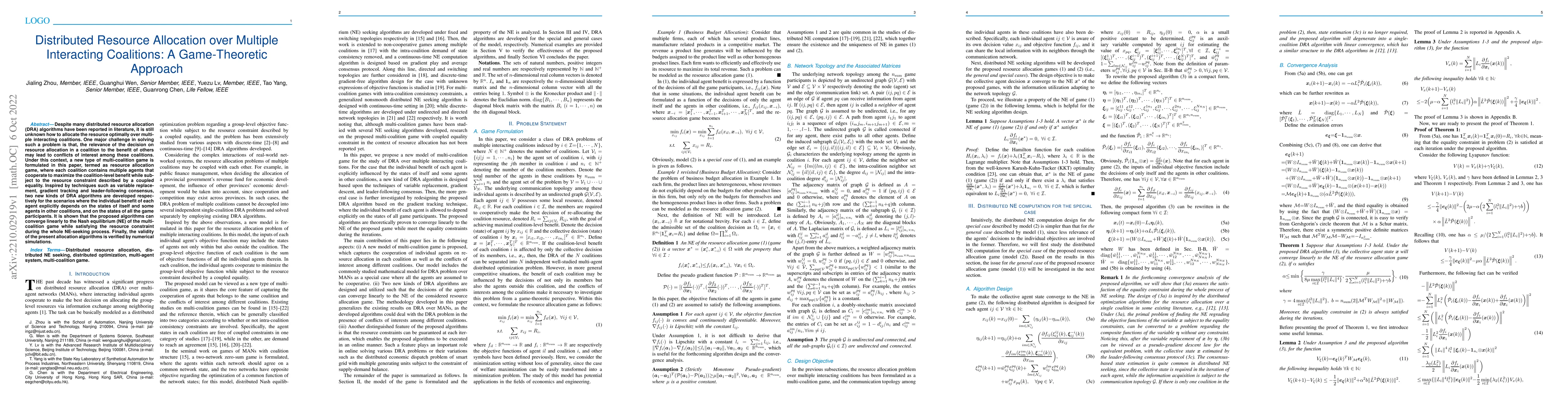 Thumbnail for Distributed Resource Allocation over Multiple Interacting Coalitions: A
  Game-Theoretic Approach