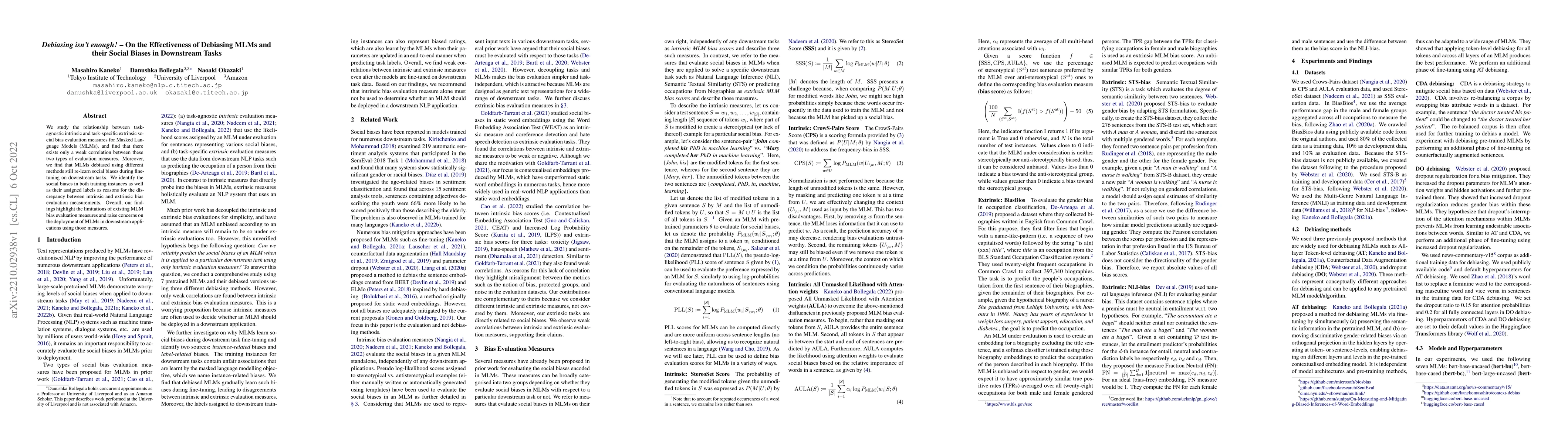 Thumbnail for Debiasing isn't enough! -- On the Effectiveness of Debiasing MLMs and
  their Social Biases in Downstream Tasks