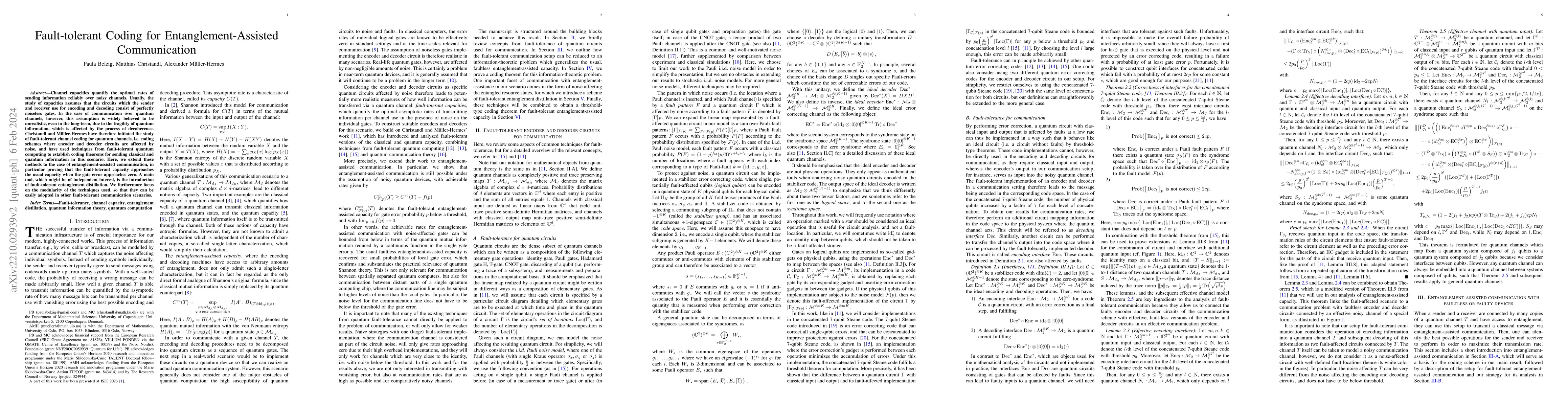Thumbnail for Fault-tolerant Coding for Entanglement-Assisted Communication