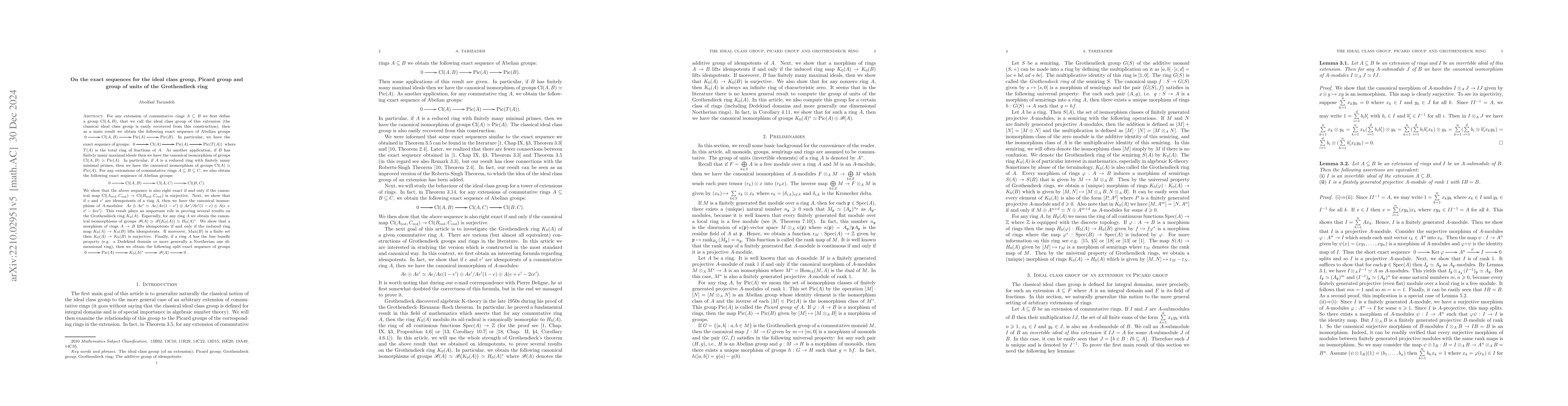 Thumbnail for On Grothendieck groups and rings with exact sequences for the Picard,
  $K_{0}(R)^{\ast}$ and ideal class groups