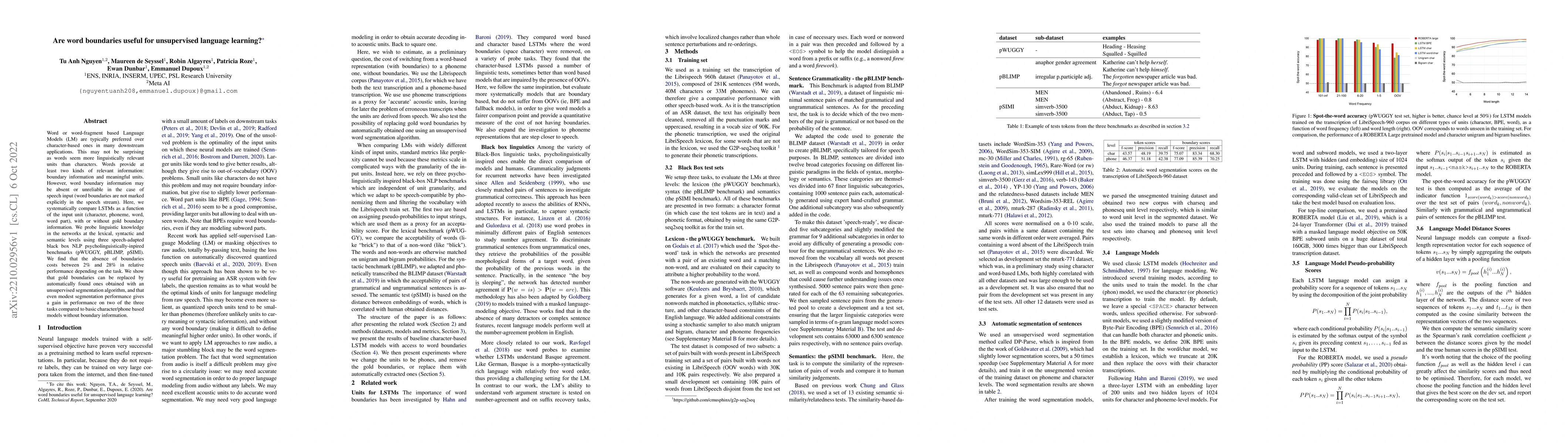 Thumbnail for Are word boundaries useful for unsupervised language learning?