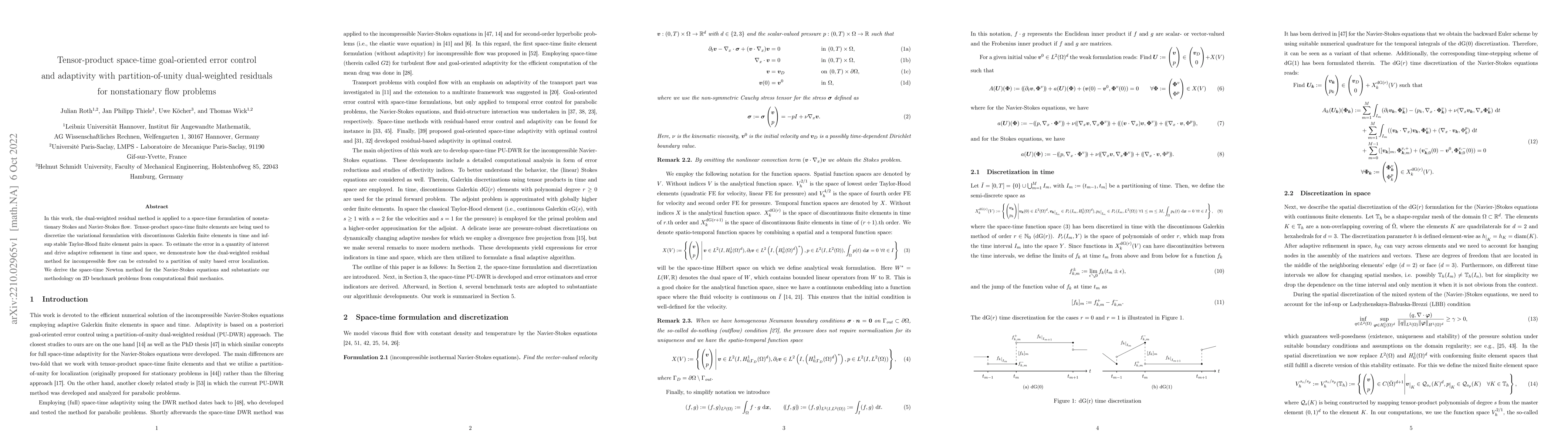 Thumbnail for Tensor-product space-time goal-oriented error control and adaptivity
  with partition-of-unity dual-weighted residuals for nonstationary flow
  problems