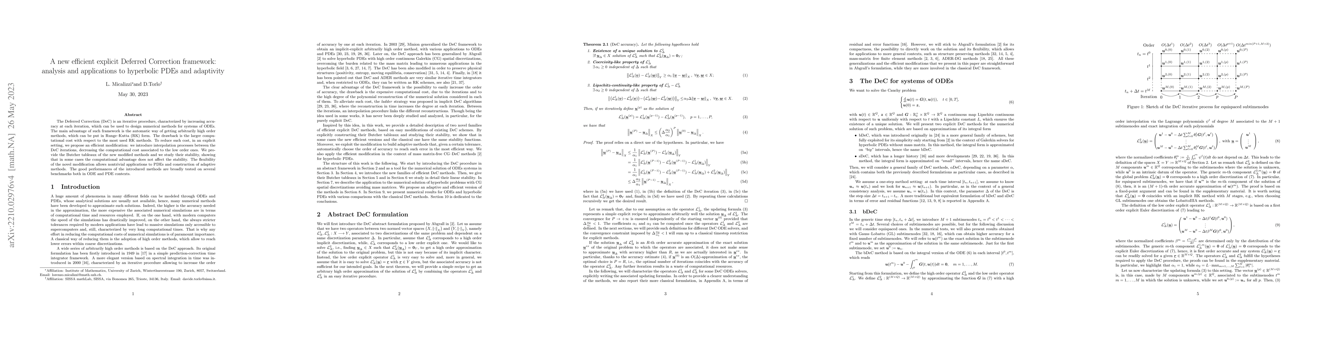 Thumbnail for A new efficient explicit Deferred Correction framework: analysis and
  applications to hyperbolic PDEs and adaptivity