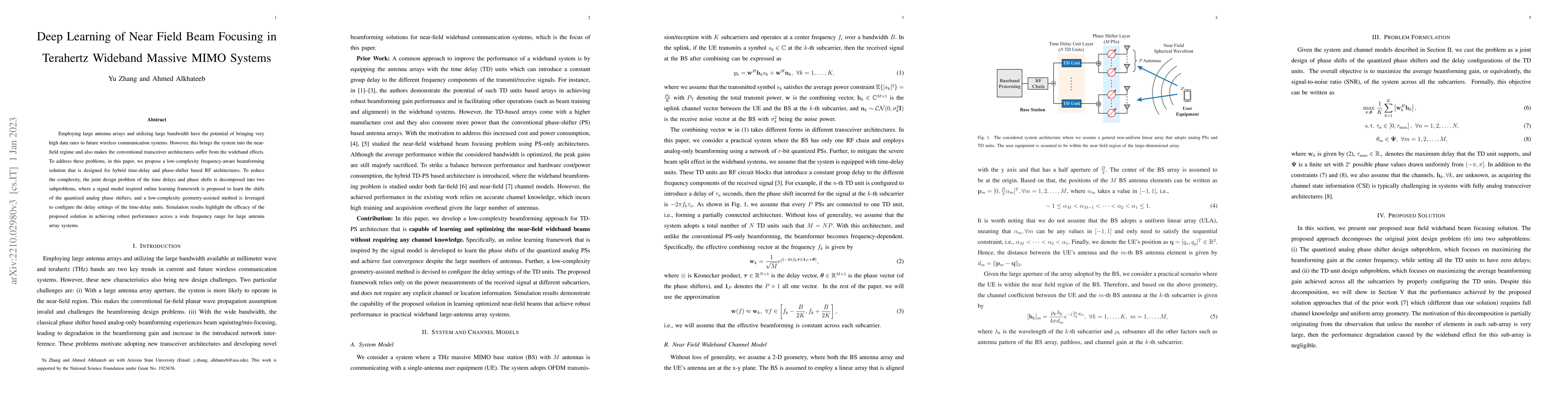 Thumbnail for Deep Learning of Near Field Beam Focusing in Terahertz Wideband Massive
  MIMO Systems