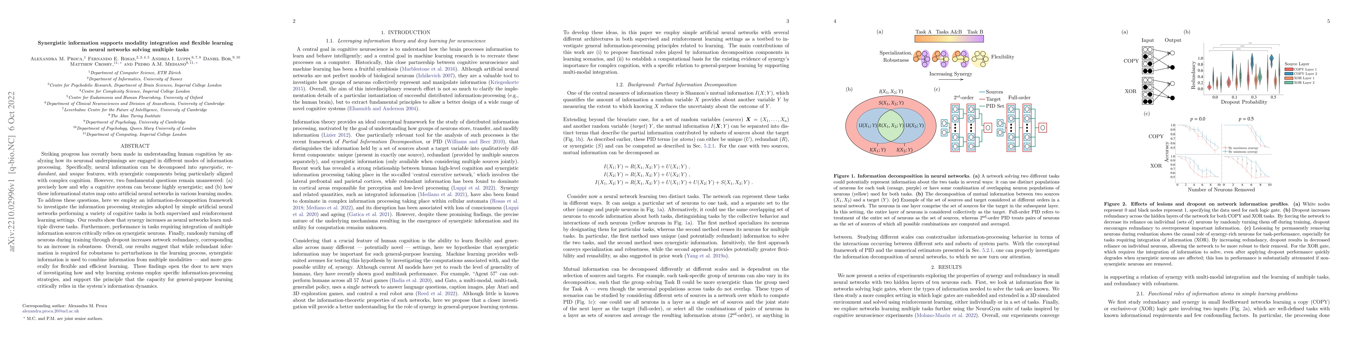 Thumbnail for Synergistic information supports modality integration and flexible
  learning in neural networks solving multiple tasks