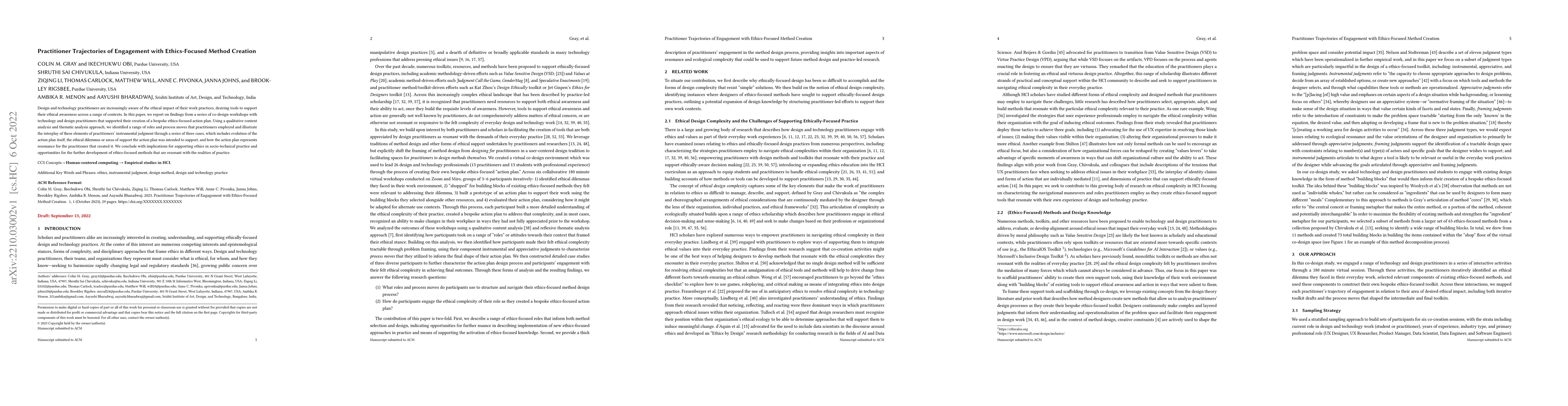Thumbnail for Practitioner Trajectories of Engagement with Ethics-Focused Method
  Creation