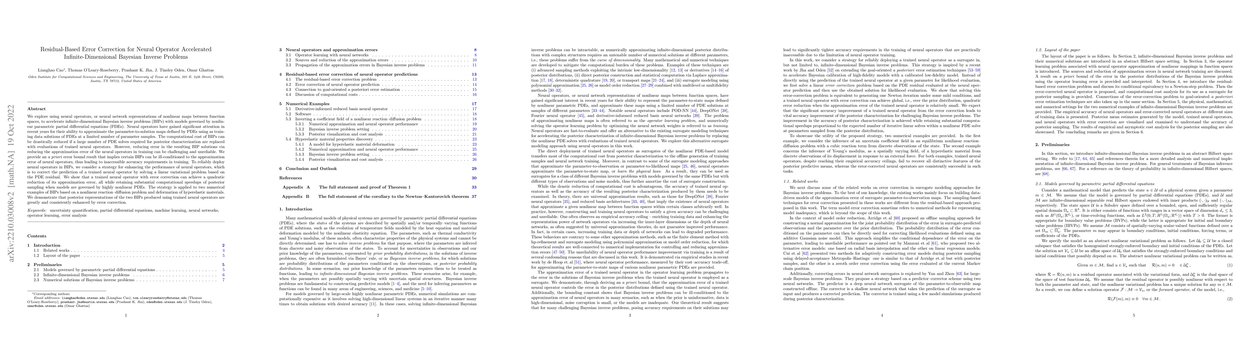 Thumbnail for Residual-based error correction for neural operator accelerated
  infinite-dimensional Bayesian inverse problems
