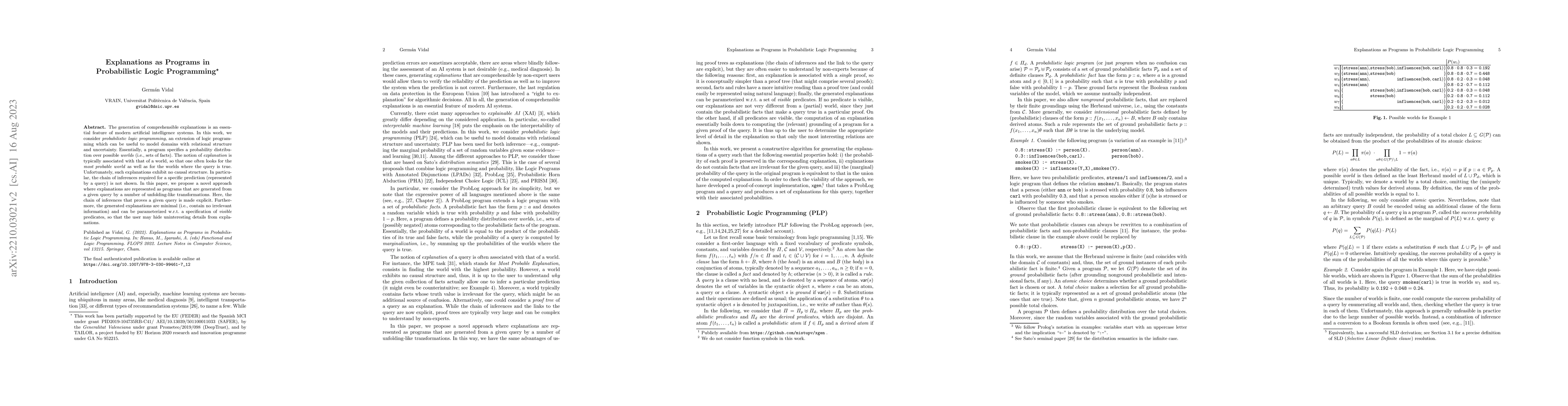 Thumbnail for Explanations as Programs in Probabilistic Logic Programming