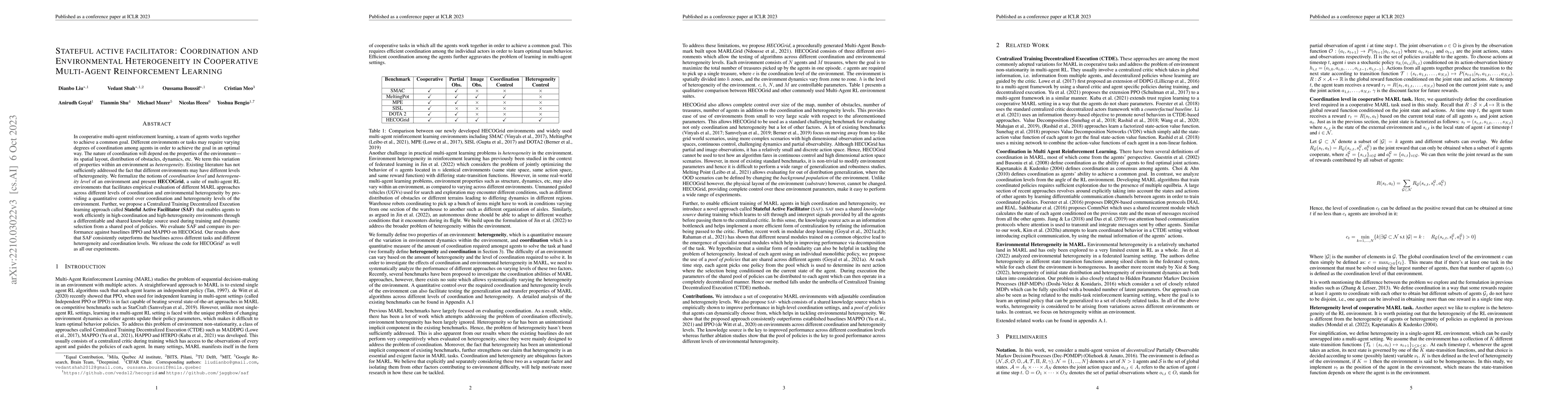 Thumbnail for Stateful active facilitator: Coordination and Environmental
  Heterogeneity in Cooperative Multi-Agent Reinforcement Learning