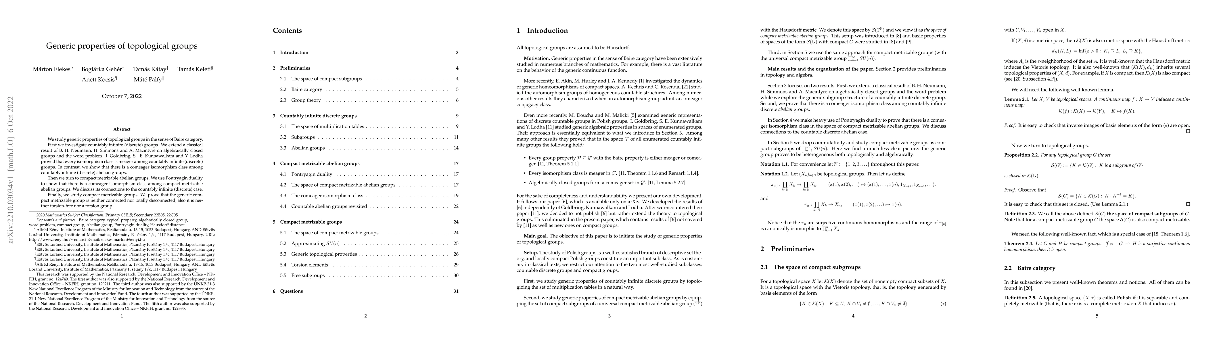Thumbnail for Generic properties of topological groups