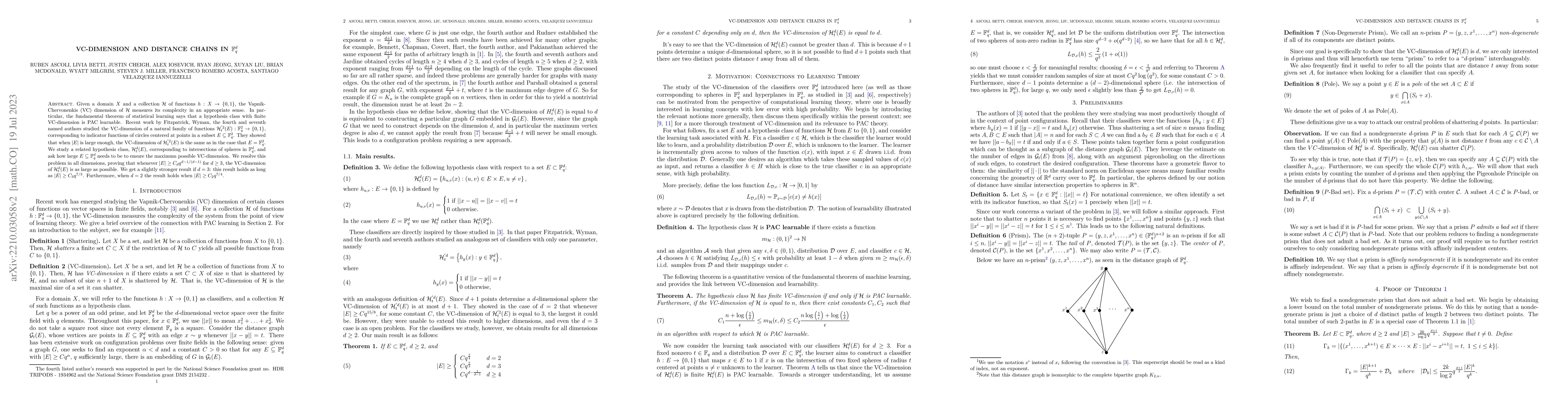 Thumbnail for VC-Dimension and Distance Chains in $\mathbb{F}_q^d$
