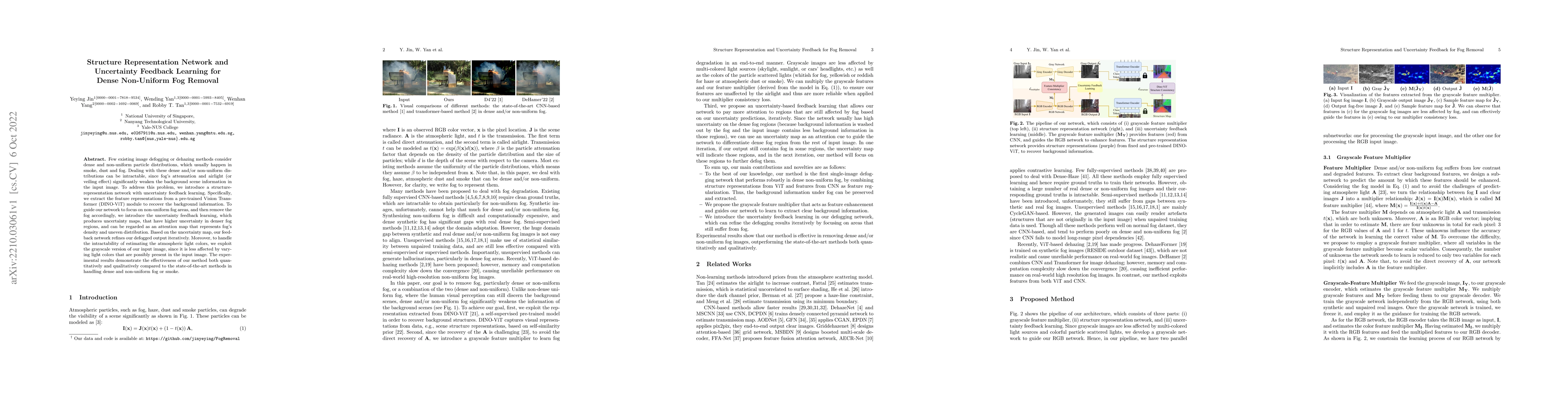 Thumbnail for Structure Representation Network and Uncertainty Feedback Learning for
  Dense Non-Uniform Fog Removal