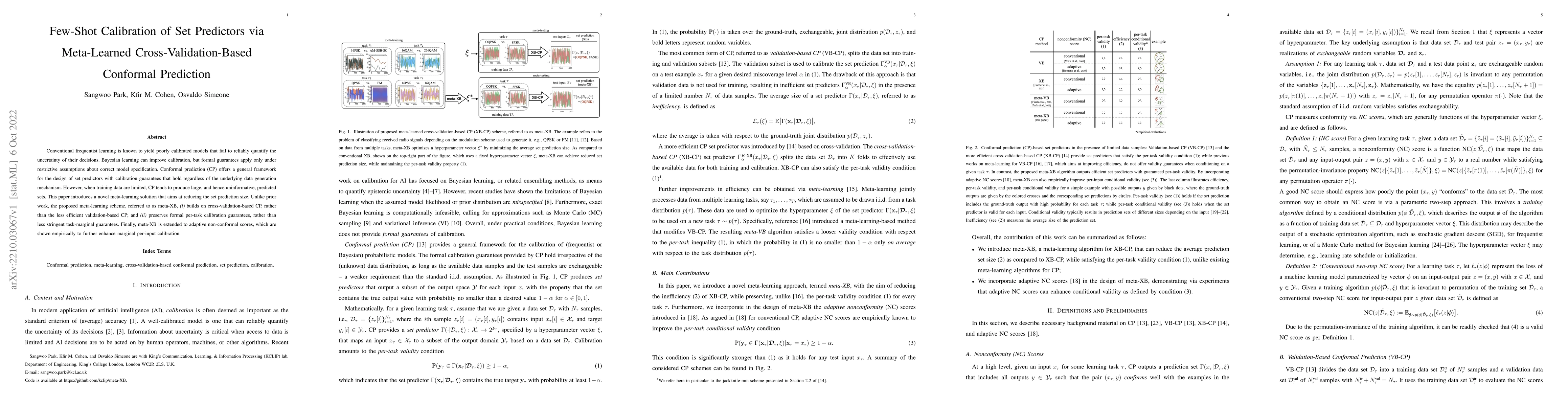 Thumbnail for Few-Shot Calibration of Set Predictors via Meta-Learned
  Cross-Validation-Based Conformal Prediction