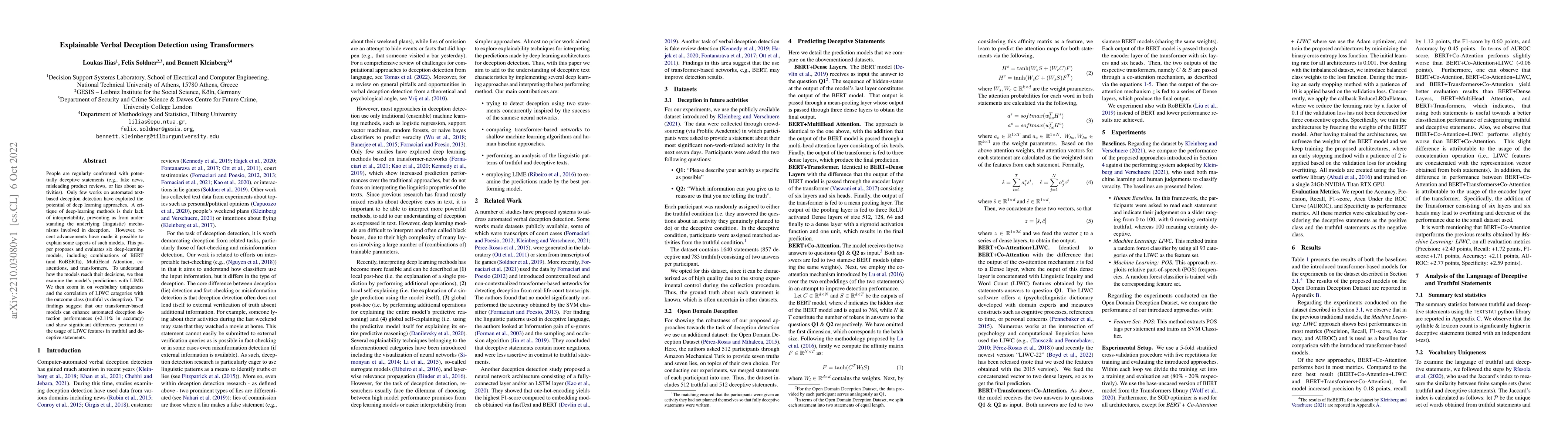 Thumbnail for Explainable Verbal Deception Detection using Transformers