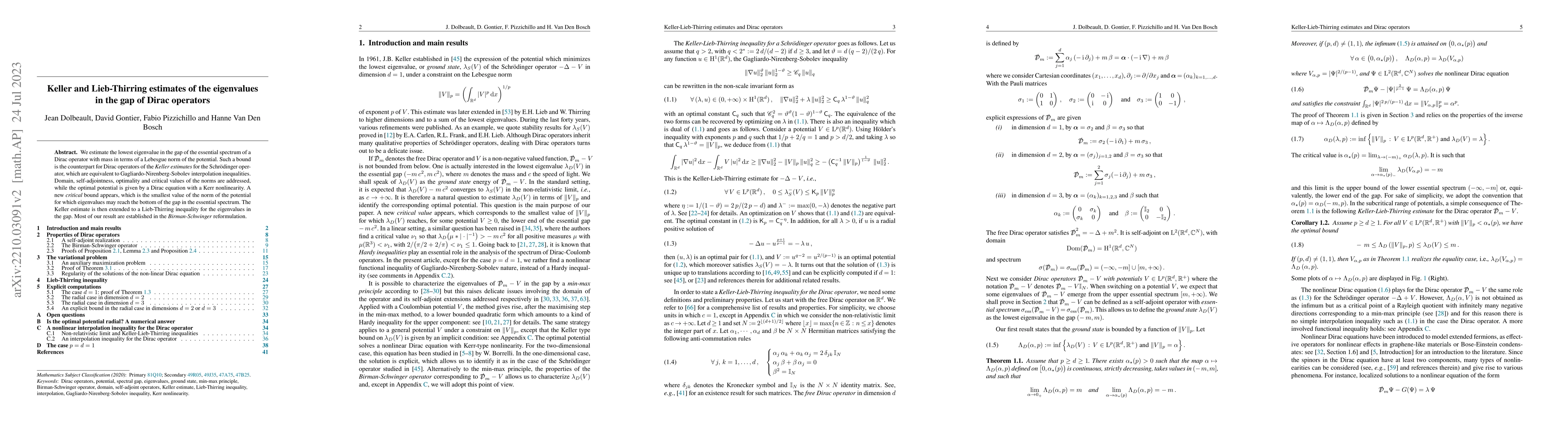 Thumbnail for Keller and Lieb-Thirring estimates of the eigenvalues in the gap of
  Dirac operators