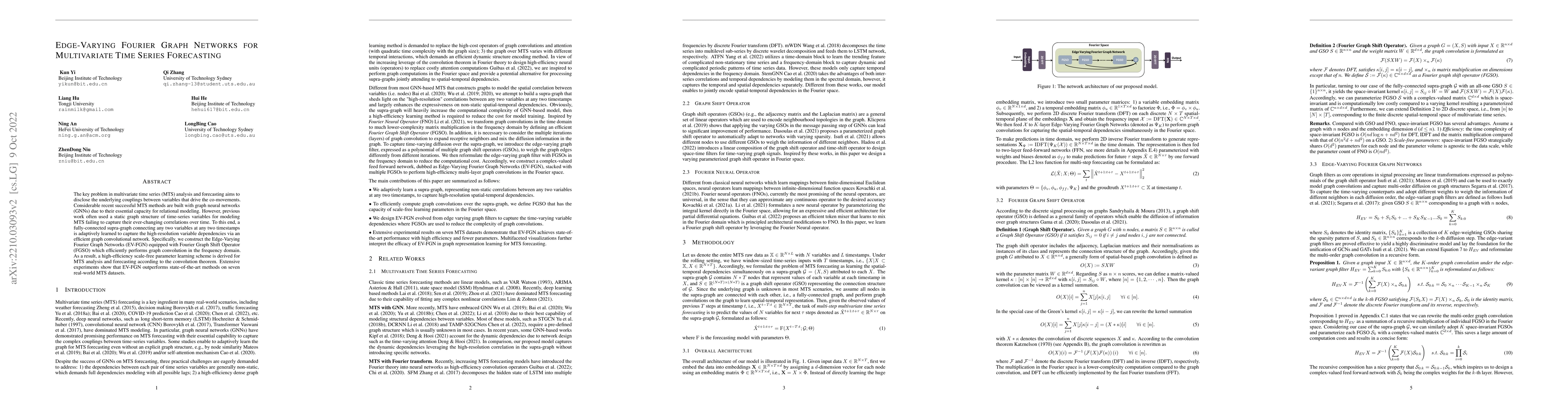 Thumbnail for Edge-Varying Fourier Graph Networks for Multivariate Time Series
  Forecasting