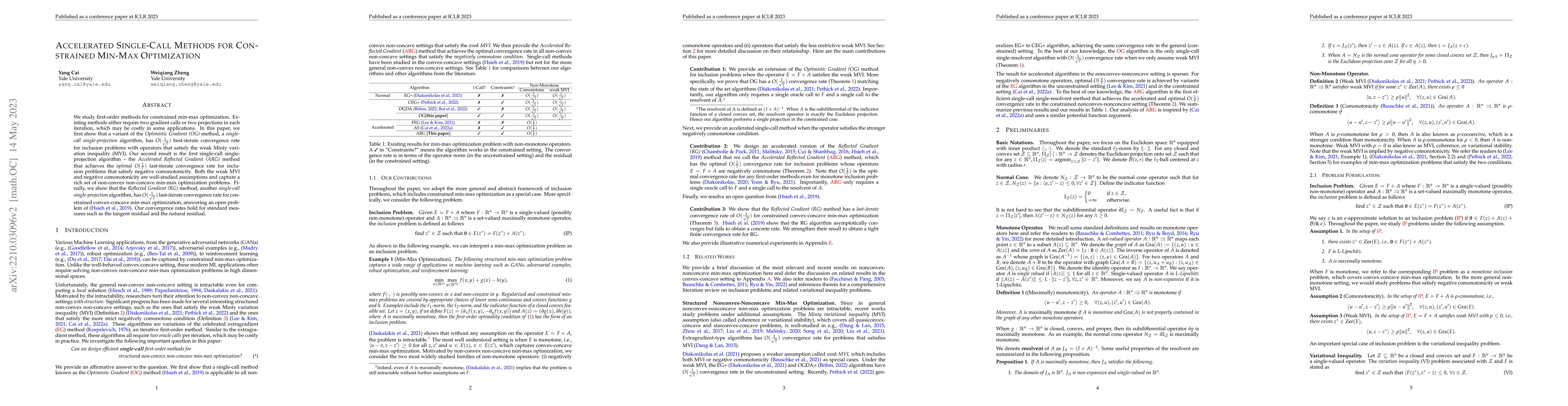 Thumbnail for Accelerated Single-Call Methods for Constrained Min-Max Optimization
