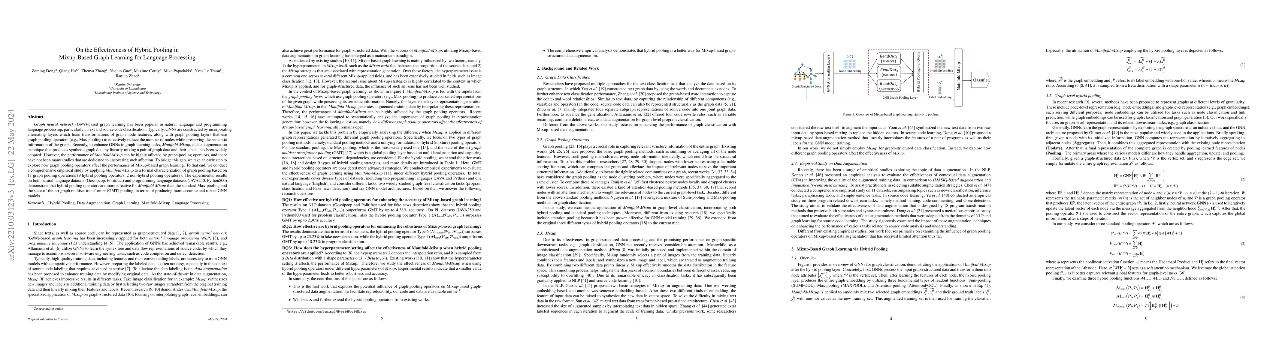 Thumbnail for On the Effectiveness of Hybrid Pooling in Mixup-Based Graph Learning for
  Language Processing