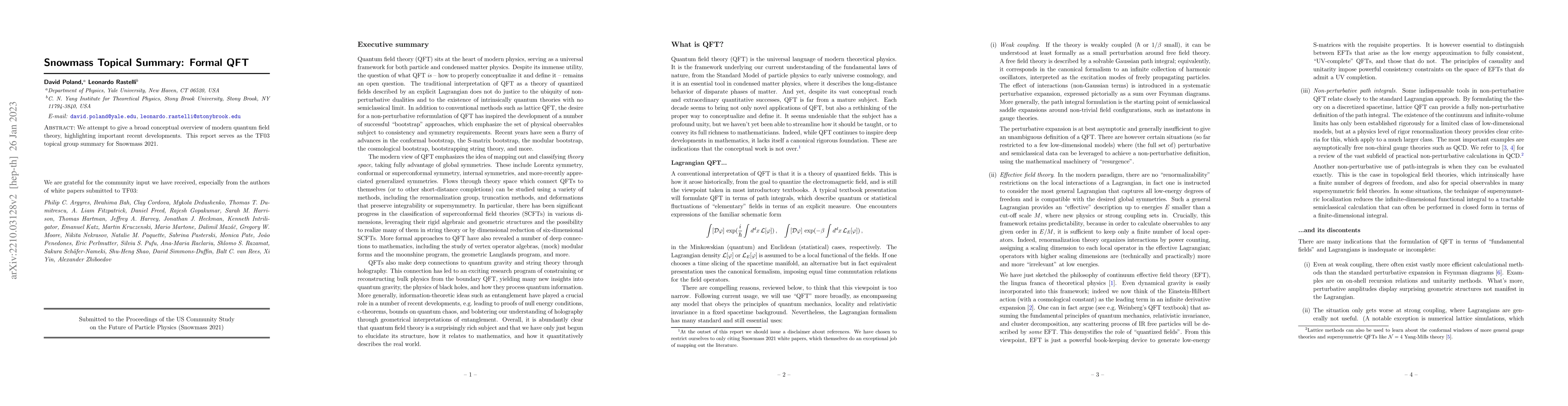 Thumbnail for Snowmass Topical Summary: Formal QFT