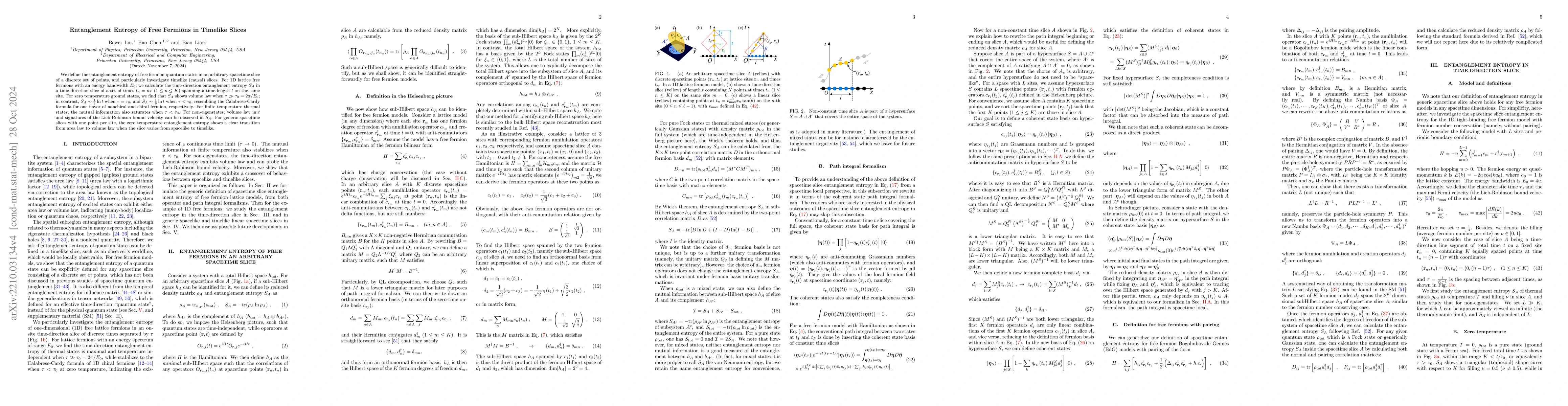 Thumbnail for Entanglement Entropy of Free Fermions in Timelike Slices