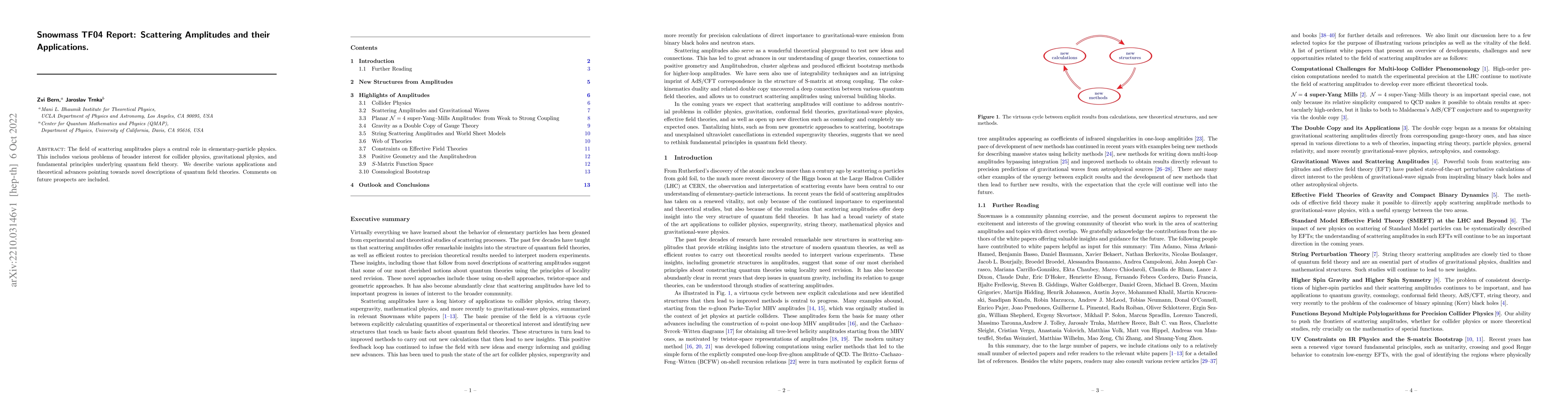 Thumbnail for Snowmass TF04 Report: Scattering Amplitudes and their Applications
