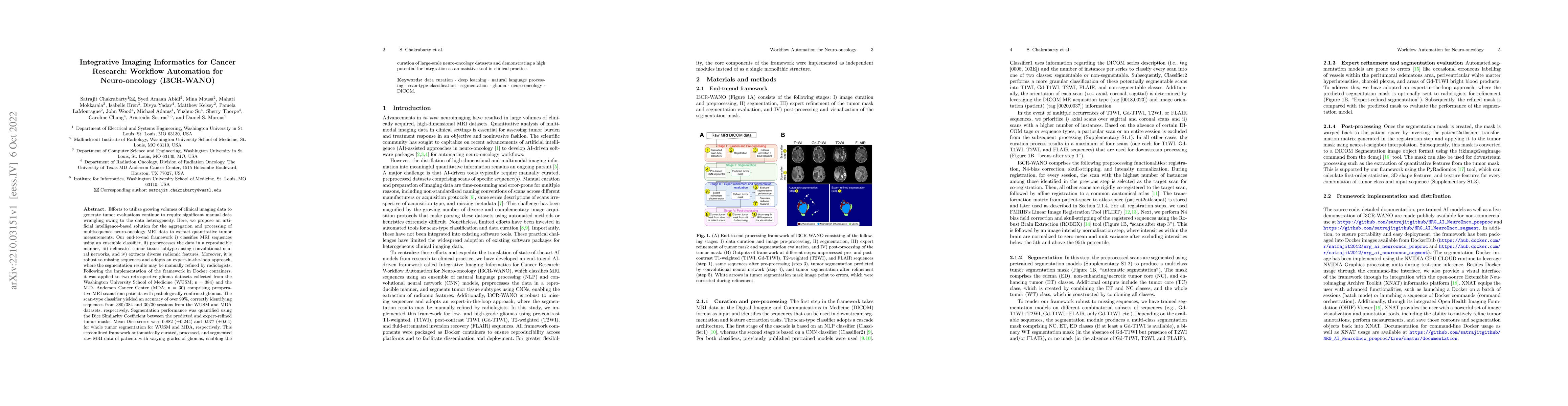 Thumbnail for Integrative Imaging Informatics for Cancer Research: Workflow Automation
  for Neuro-oncology (I3CR-WANO)