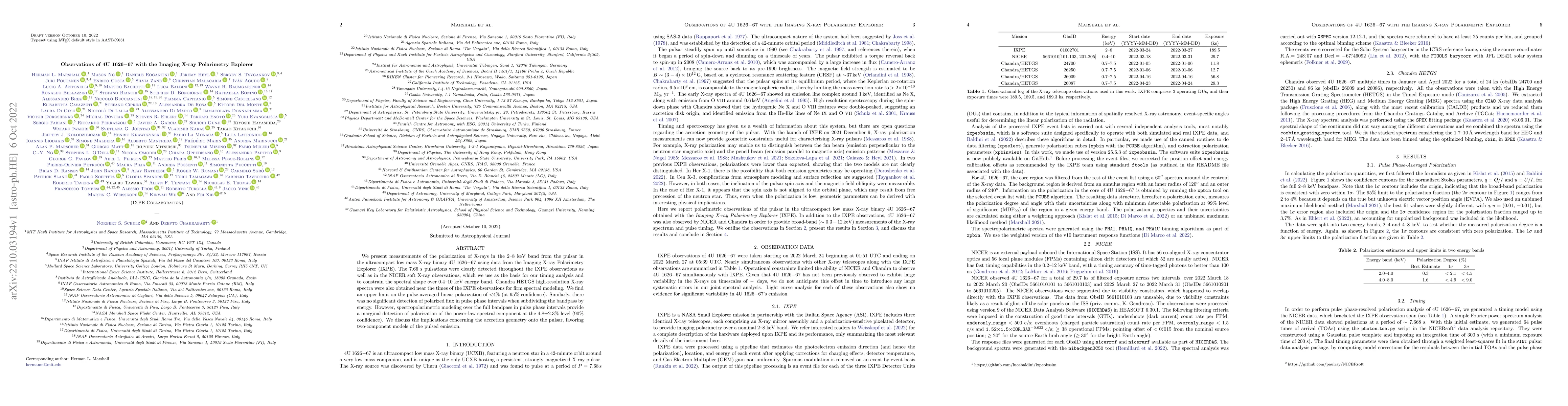 Thumbnail for Observations of 4U 1626-67 with the Imaging X-ray Polarimetry Explorer