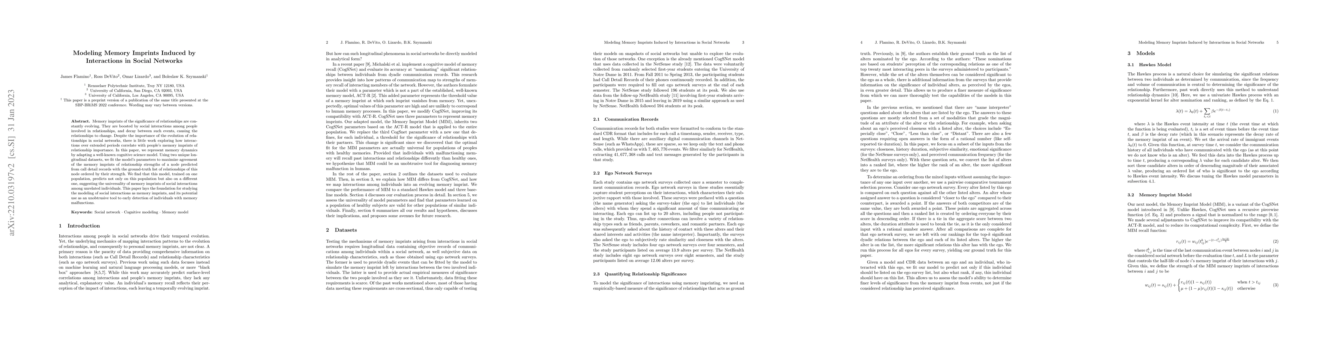 Thumbnail for Modeling Memory Imprints Induced by Interactions in Social Networks