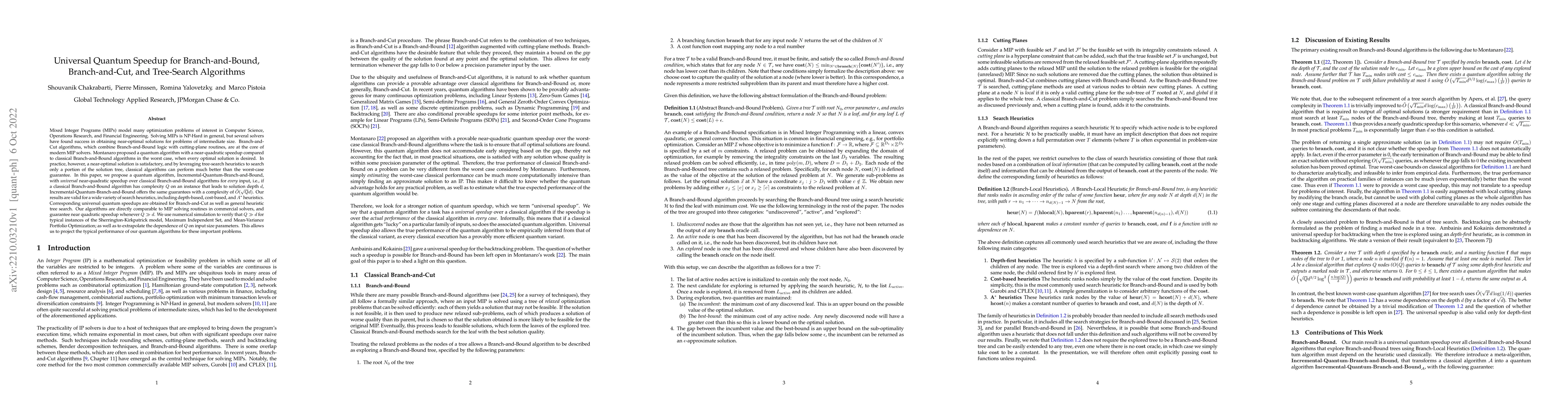 Thumbnail for Universal Quantum Speedup for Branch-and-Bound, Branch-and-Cut, and
  Tree-Search Algorithms