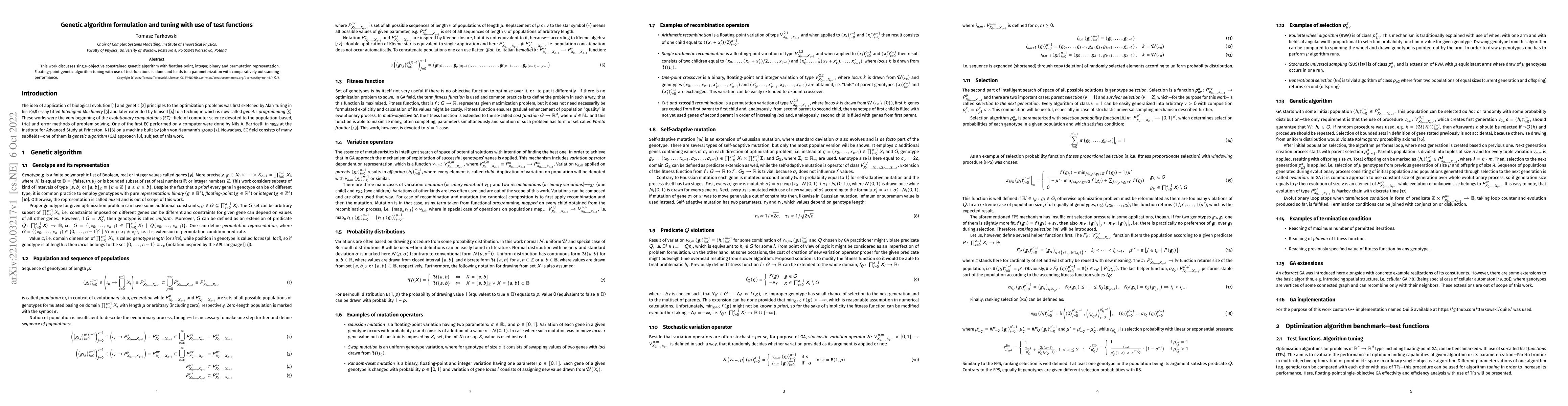 Thumbnail for Genetic algorithm formulation and tuning with use of test functions