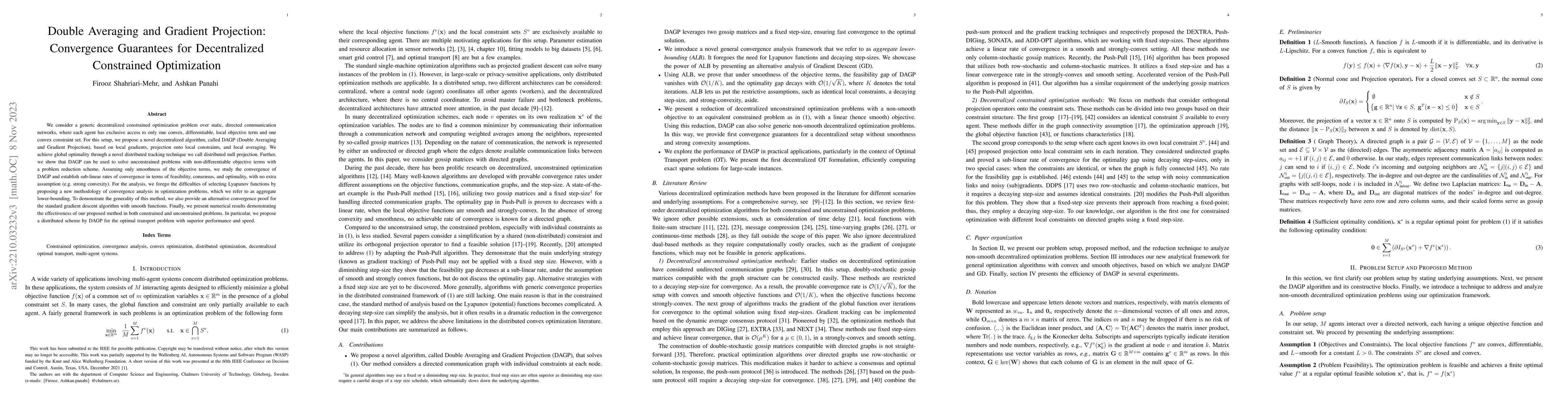 Thumbnail for Double Averaging and Gradient Projection: Convergence Guarantees for
  Decentralized Constrained Optimization