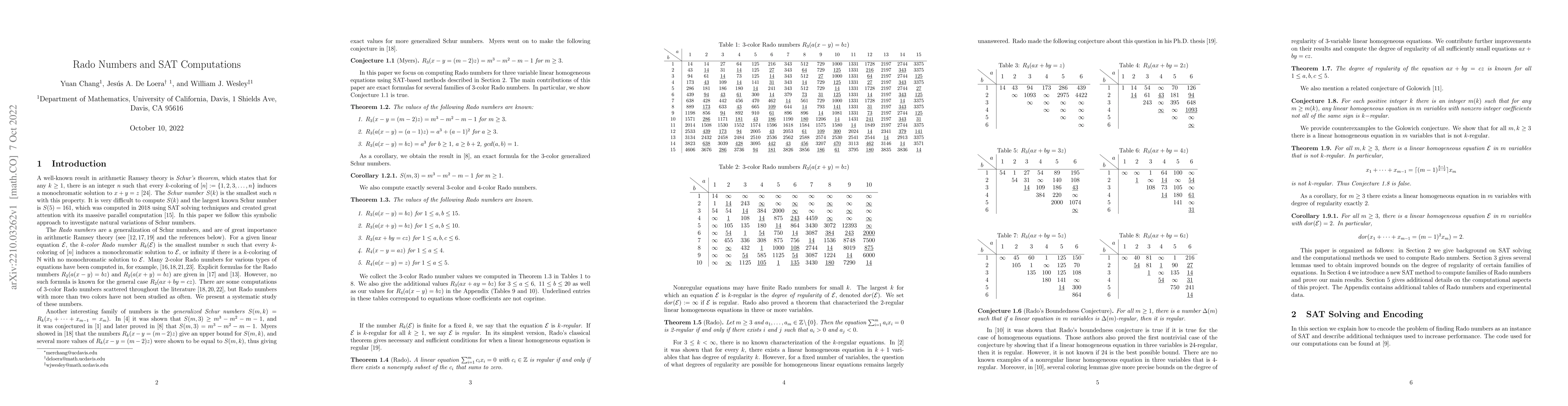 Thumbnail for Rado Numbers and SAT Computations