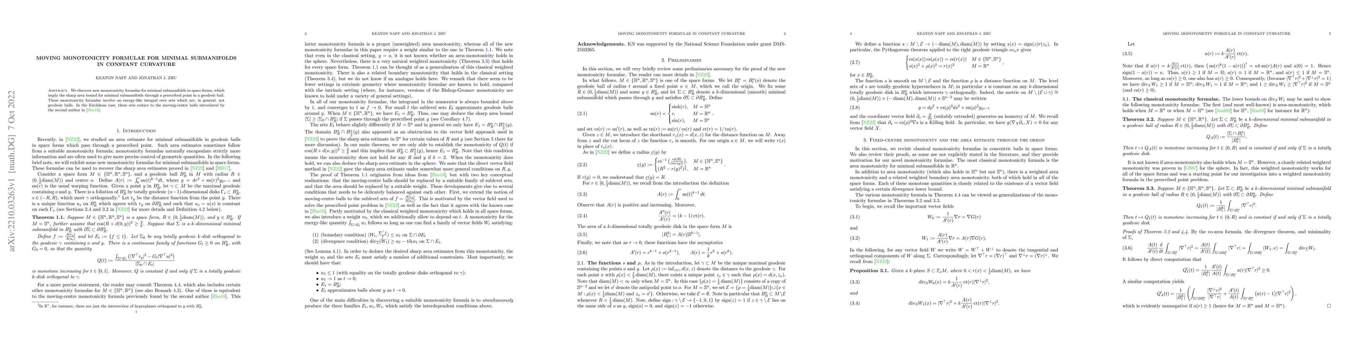 Thumbnail for Moving monotonicity formulae for minimal submanifolds in constant
  curvature
