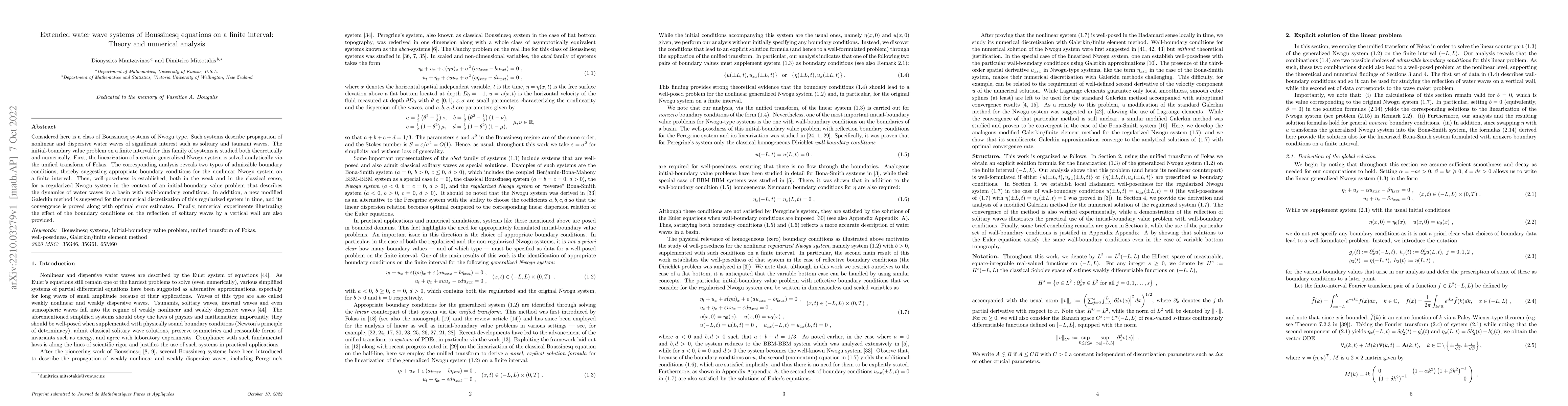 Thumbnail for Extended water wave systems of Boussinesq equations on a finite
  interval: Theory and numerical analysis