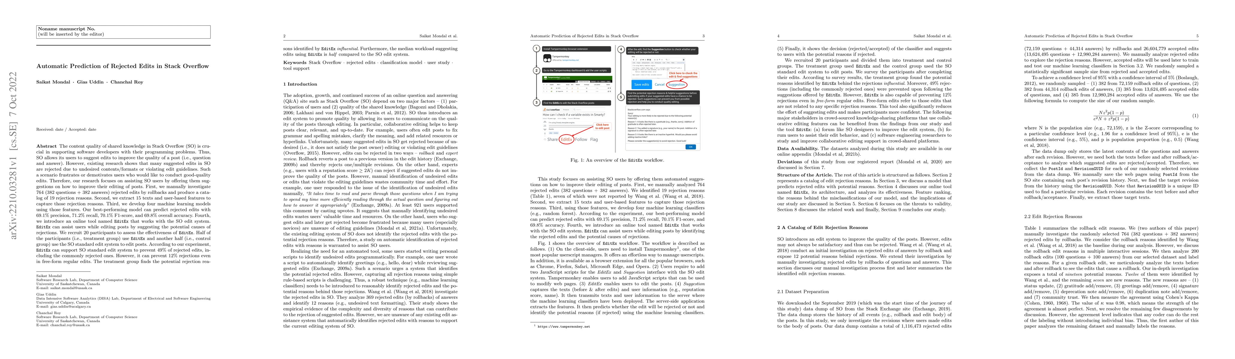 Thumbnail for Automatic Prediction of Rejected Edits in Stack Overflow
