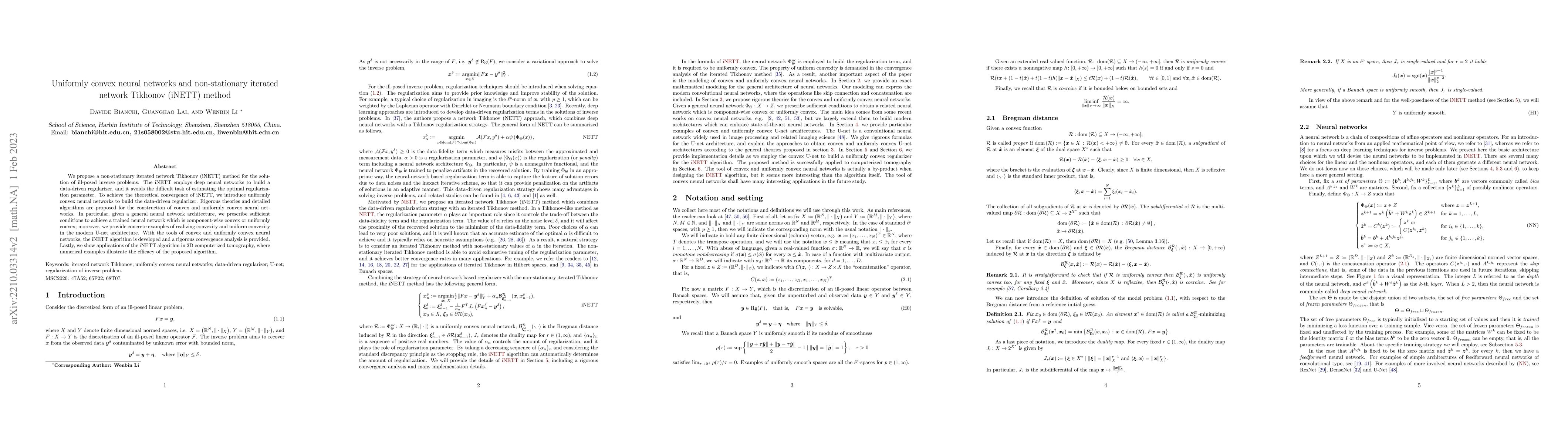 Thumbnail for Uniformly convex neural networks and non-stationary iterated network
  Tikhonov (iNETT) method