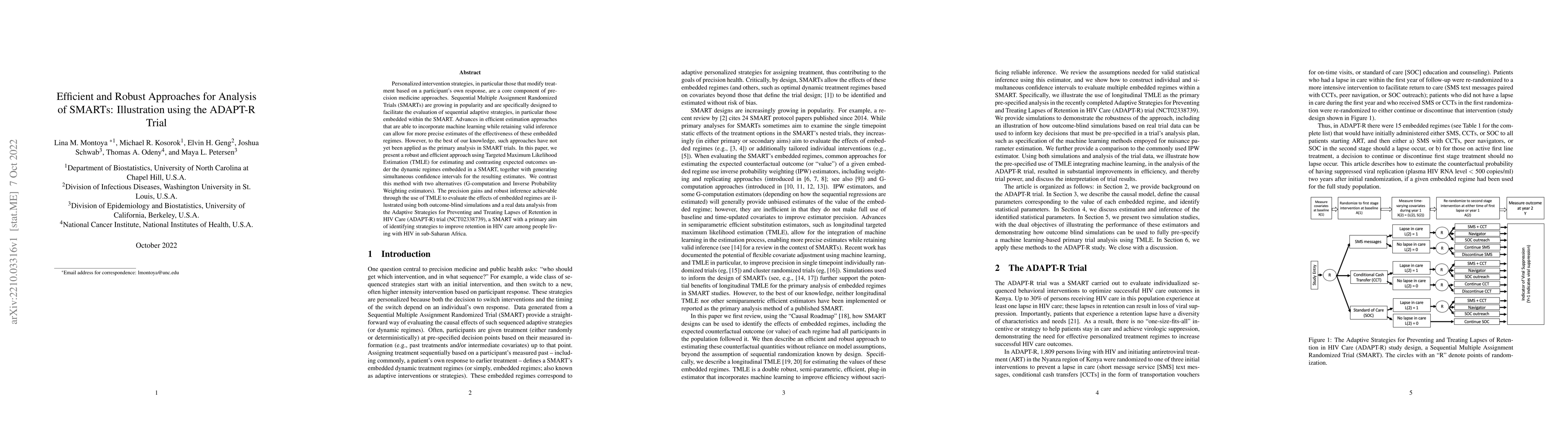 Thumbnail for Efficient and Robust Approaches for Analysis of SMARTs: Illustration
  using the ADAPT-R Trial