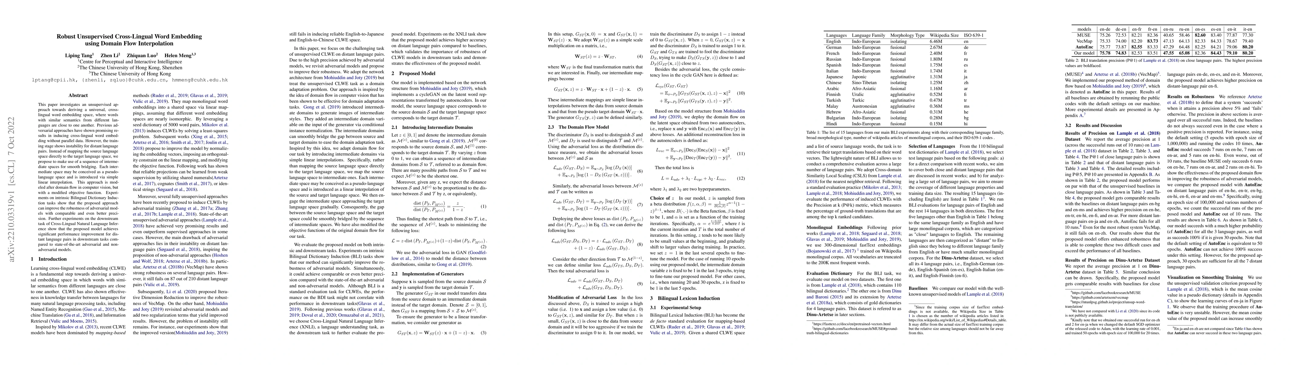 Thumbnail for Robust Unsupervised Cross-Lingual Word Embedding using Domain Flow
  Interpolation