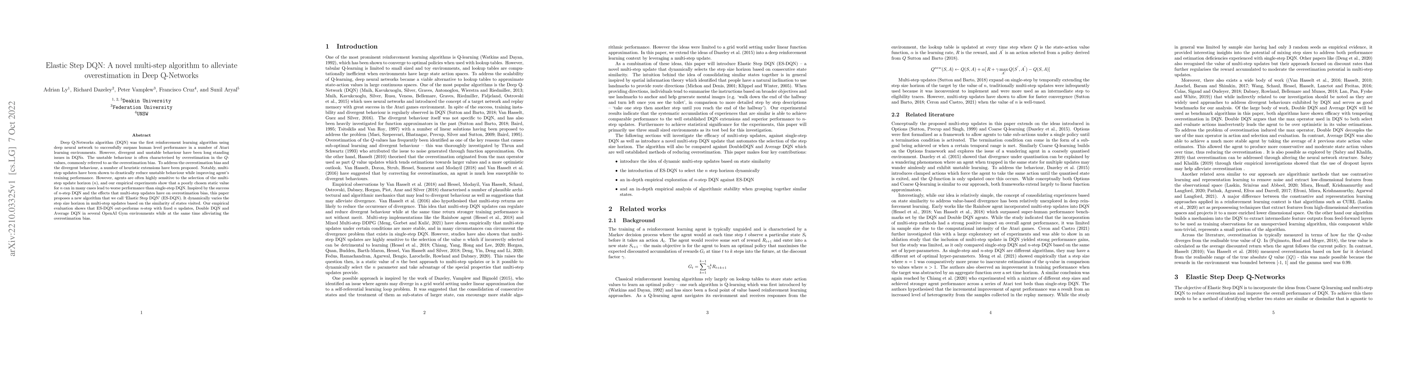 Thumbnail for Elastic Step DQN: A novel multi-step algorithm to alleviate
  overestimation in Deep QNetworks