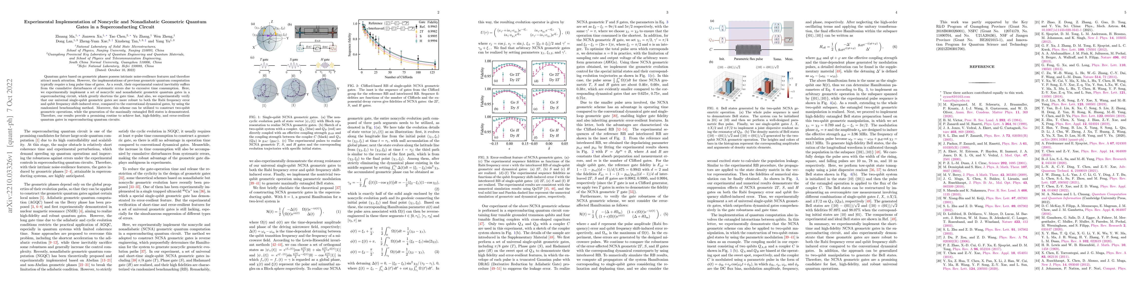 Thumbnail for Experimental Implementation of Noncyclic and Nonadiabatic Geometric
  Quantum Gates in a Superconducting Circuit